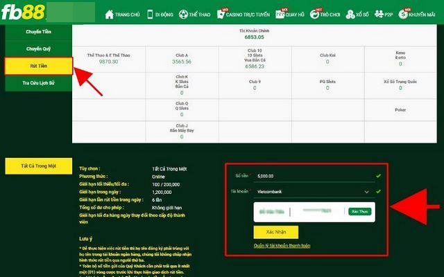 Bạn hãy thực hiện rút tiền Fb88 về tài khoản theo quy trình trên